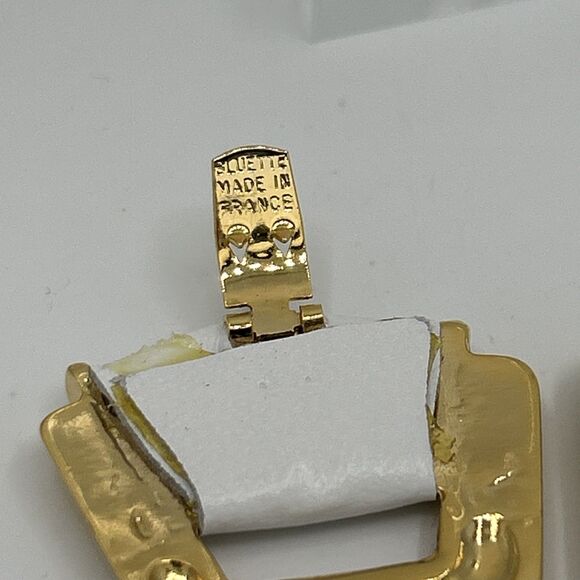 Bluette Made in France Shoe Clips Vintage Gold And white leather - Picture 2 of 4